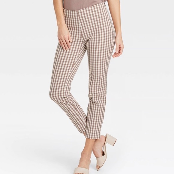 a new day Pants - a new day Brown Gingham Ankle Pants in Brown and White sz 14